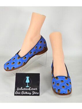 Paul Mayer Moods Women's Blue Flower Print With Leather Trim Loafers Size 8 190